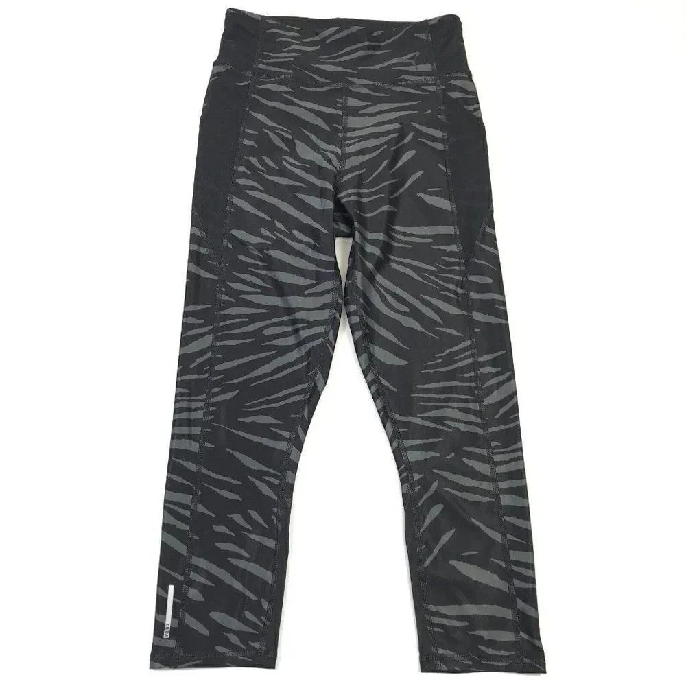 Puma Womens Mesh Cropped Leggings Gray Black Print Pull On Stretch Capri S Small